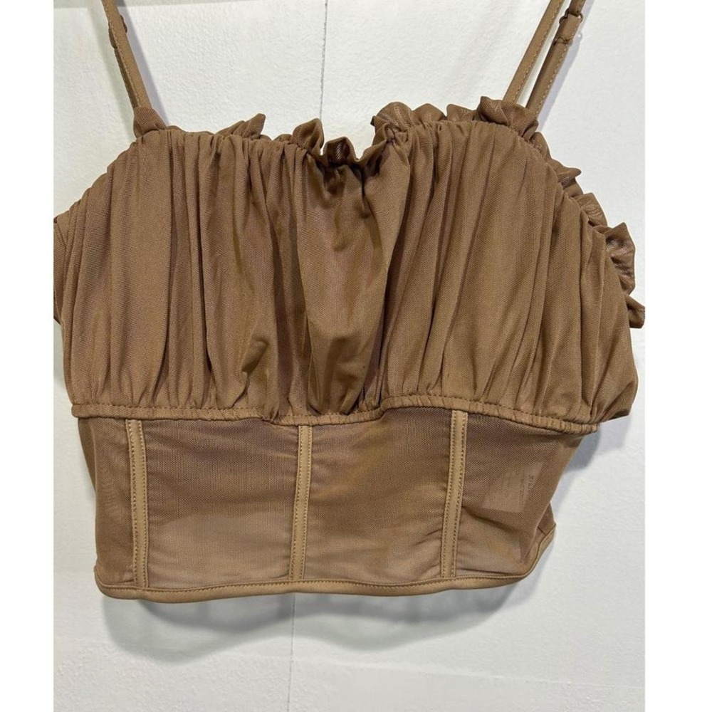 Ruched Bustier Crop Top Brown Mesh‎ Corset Style Straps Size Large Juniors